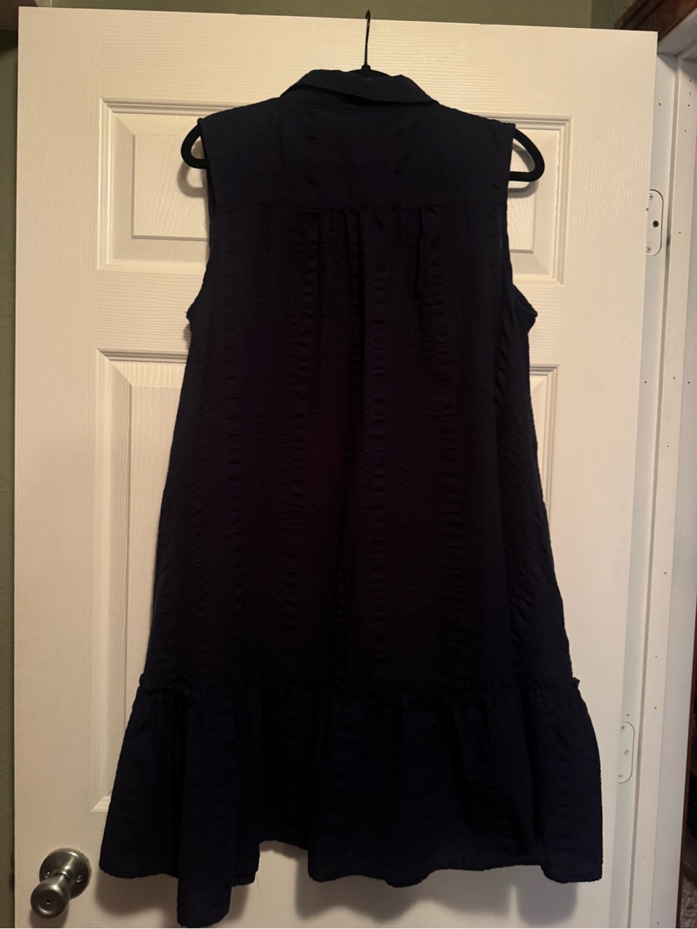 Time & Tru Sz XXL Sleeveless Navy Button-Front Ribbed Ruffle Swing dress - Picture 5 of 7
